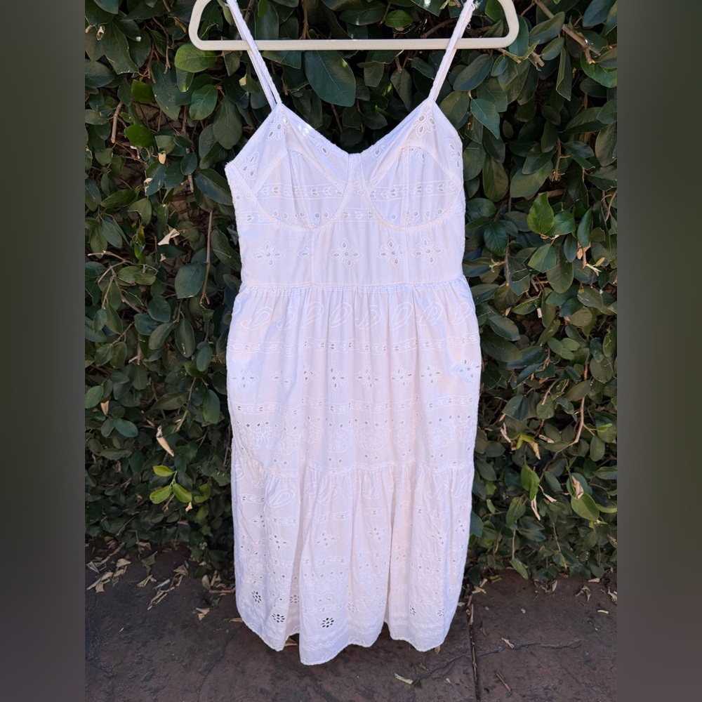 White Eyelet Midi Dress with Spaghetti Straps